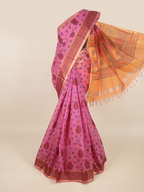 

Pothys Pink & Gold-Toned Ethnic Motifs Zari Silk Cotton Saree