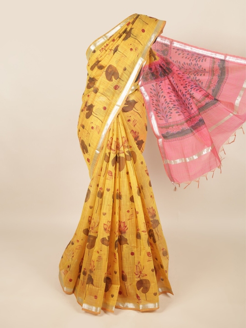 

Pothys Yellow & Pink Floral Printed Silk Cotton Saree