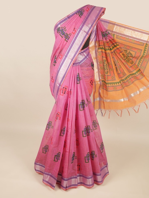 

Pothys Magenta & Mustard Zari Silk Cotton Saree