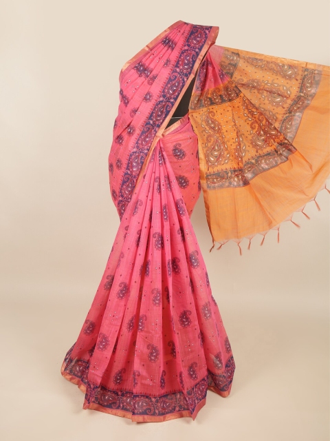 

Pothys Pink & Peach-Coloured Ethnic Motifs Silk Cotton Saree