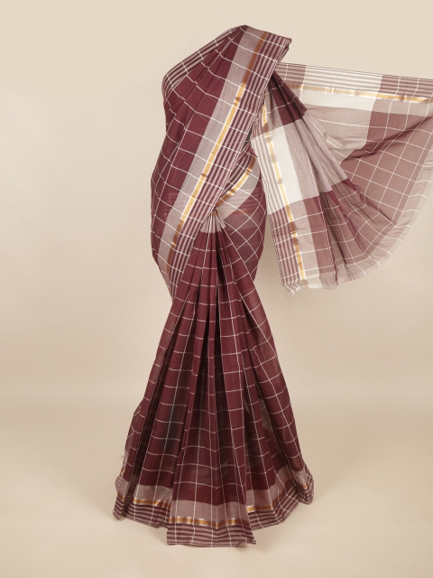 

Pothys Maroon & White Checked Pure Cotton Saree