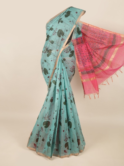 

Pothys Green & Pink Floral Zari Silk Cotton Saree