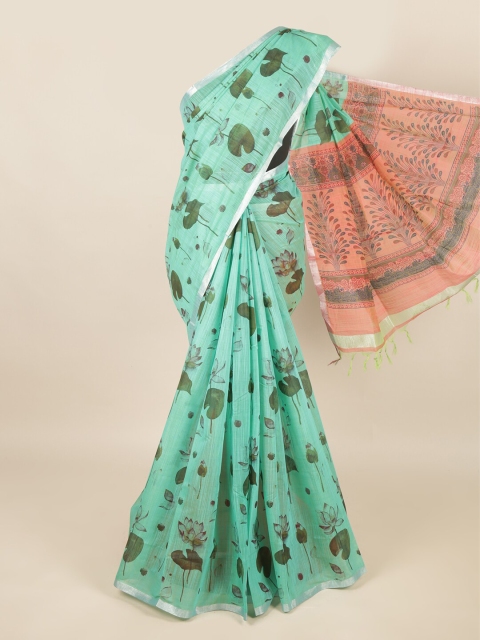 

Pothys Green & Coral Floral Printed Zari Silk Cotton Saree
