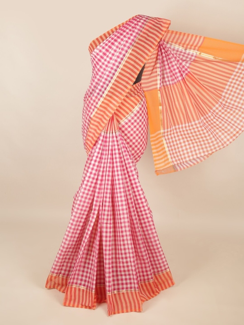 

Pothys Pink & Orange Checked Pure Cotton Saree