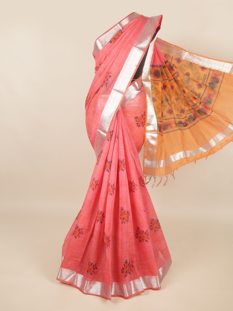 

Pothys Pink & Orange Floral Zari Silk Cotton Saree