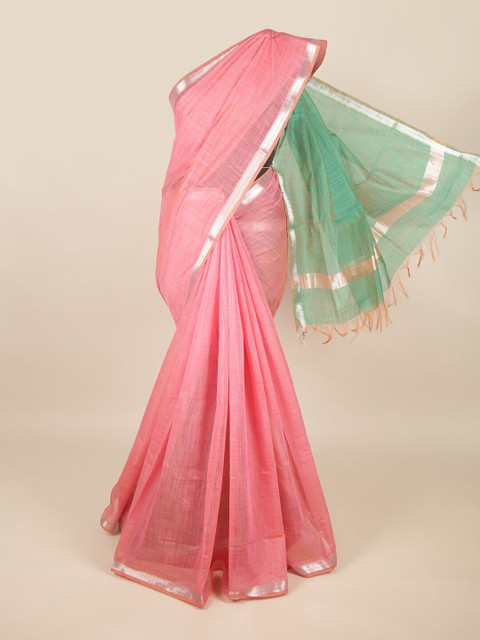 

Pothys Pink & Green Zari Silk Cotton Saree