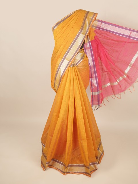 

Pothys Mustard Yellow & Pink Woven Design Silk Cotton Saree