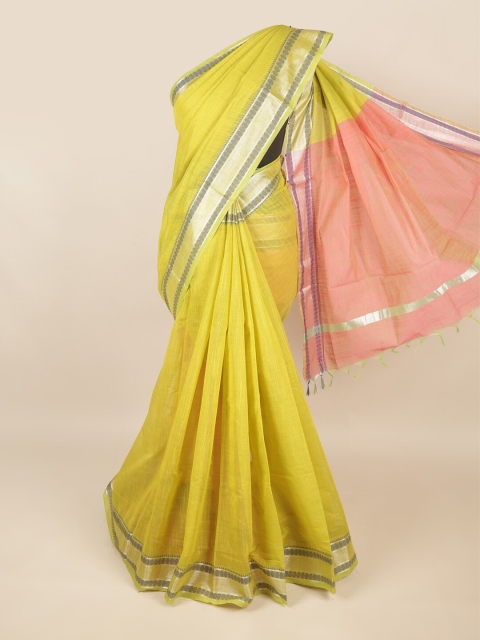 

Pothys Green & Peach-Coloured Woven Design Zari Silk Cotton Saree