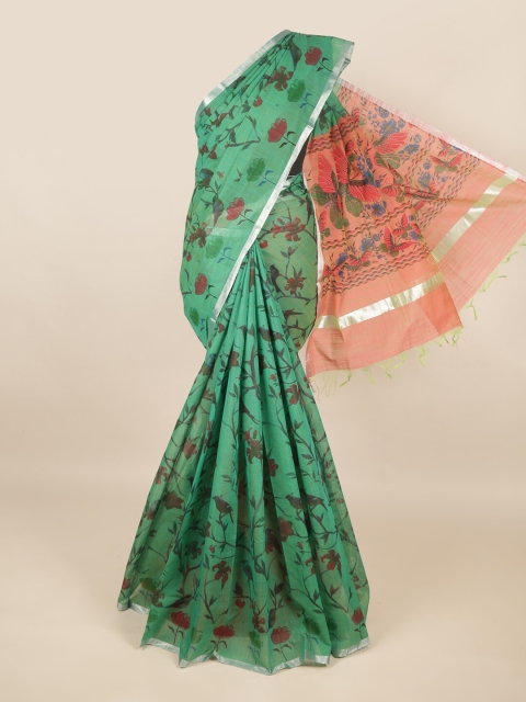 

Pothys Green & Rust Floral Printed Zari Silk Cotton Saree