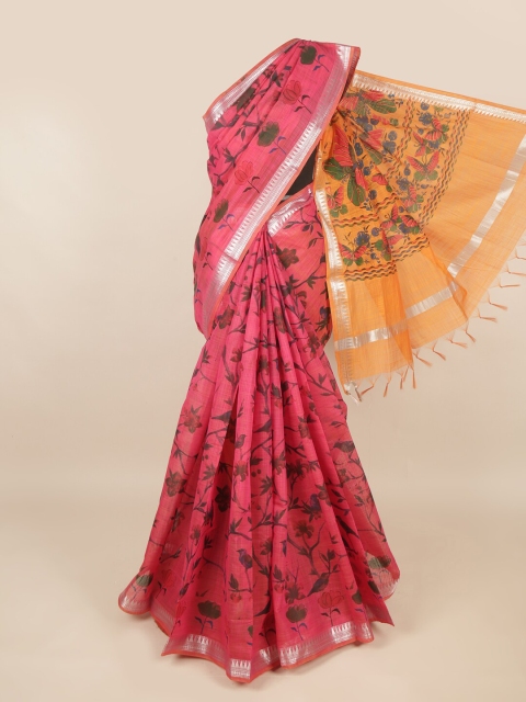

Pothys Pink & Orange Floral Zari Silk Cotton Saree