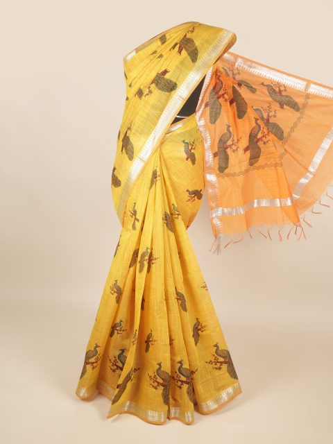 

Pothys Women Yellow Printed Silk Cotton Saree