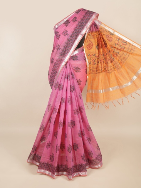

Pothys Pink & Orange Ethnic Motifs Zari Silk Cotton Saree