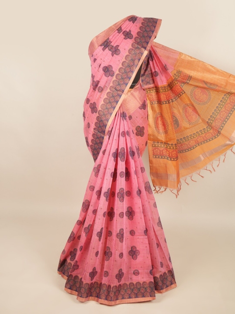 

Pothys Pink & Orange Ethnic Motifs Zari Silk Cotton Saree