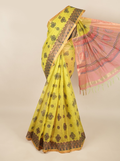 

Pothys Green & Peach-Coloured Ethnic Motifs Silk Cotton Saree