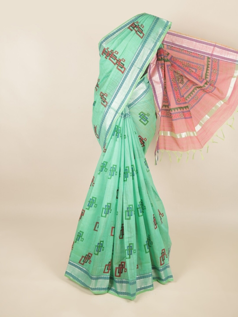 

Pothys Green & Pink Patchwork Silk Cotton Saree