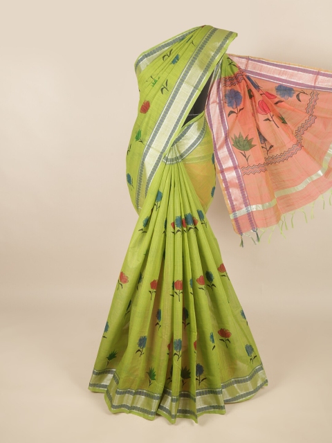 

Pothys Green & Pink Floral Zari Silk Cotton Saree