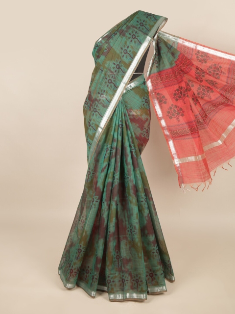 

Pothys Green & Red Ethnic Motifs Zari Silk Cotton Saree