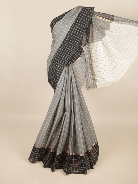 

Pothys Grey & Black Checked Zari Pure Cotton Saree