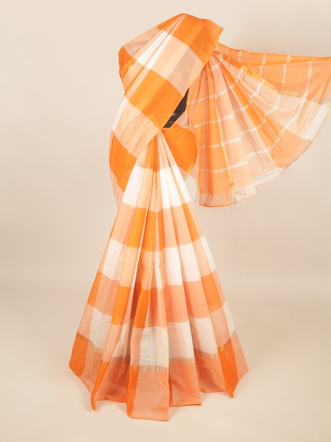 

Pothys Orange & White Checked Pure Cotton Saree