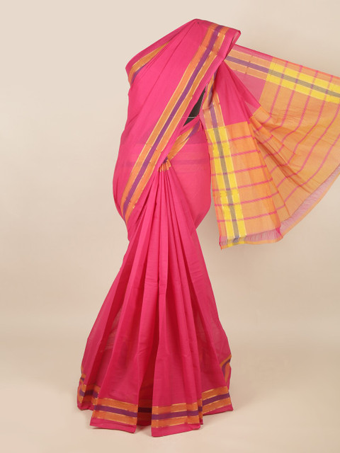 

Pothys Magenta & Yellow Zari Pure Cotton Saree