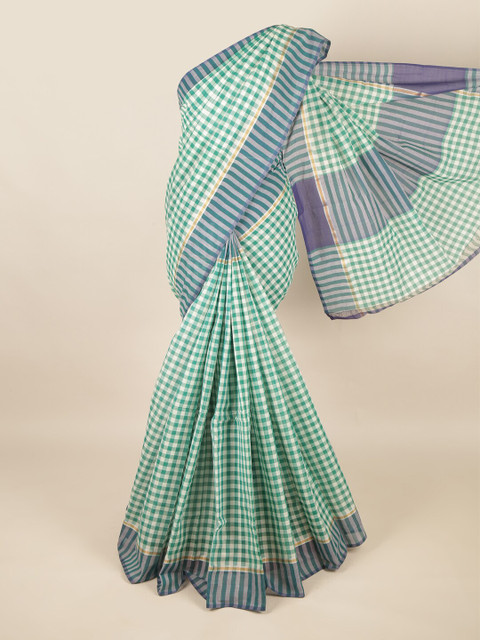 

Pothys Green & White Checked Pure Cotton Saree