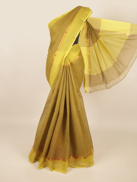 

Pothys Green & Gold-Toned Checked Pure Cotton Saree