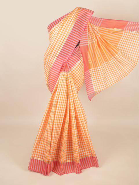 

Pothys Orange & Pink Checked Pure Cotton Saree