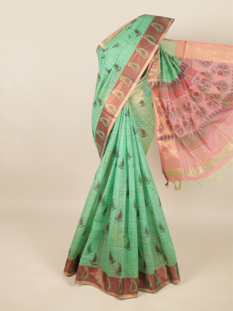 

Pothys Green & Pink Paisley Silk Cotton Saree
