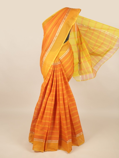 

Pothys Orange & Yellow Striped Pure Cotton Saree