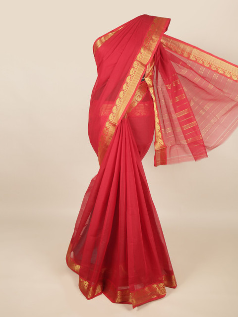 

Pothys Red & Gold-Toned Ethnic Motifs Zari Pure Cotton Saree