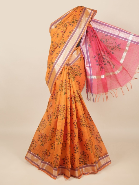

Pothys Orange & Pink Floral Zari Silk Cotton Saree
