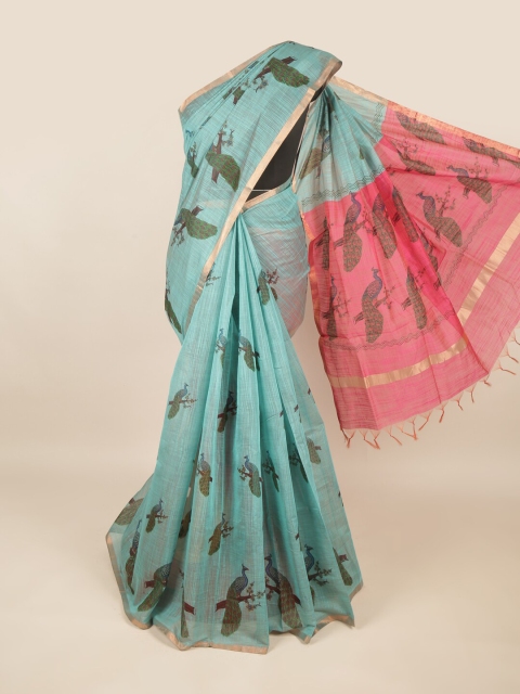 

Pothys Blue & Pink Ethnic Motifs Zari Silk Cotton Saree