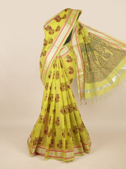 

Pothys Green & Silver Floral Printed Pure Cotton Saree