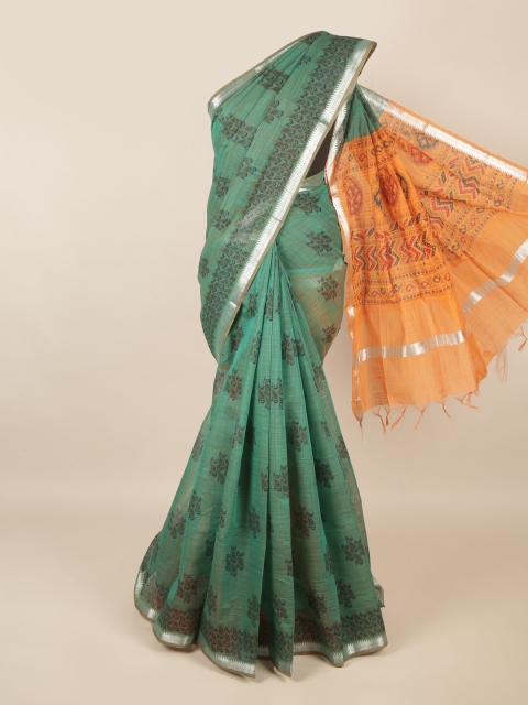 

Pothys Green & Orange Ethnic Motifs Silk Cotton Saree