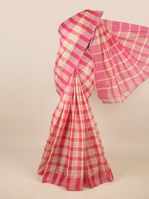 

Pothys Pink & Cream-Coloured Checked Pure Cotton Saree