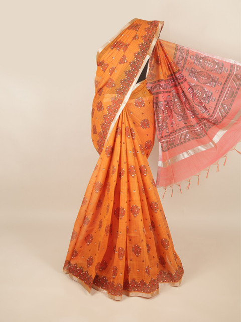 

Pothys Women Orange Printed Silk Cotton Saree