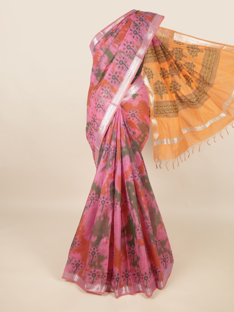 

Pothys Pink & Orange Ethnic Motifs Zari Silk Cotton Saree