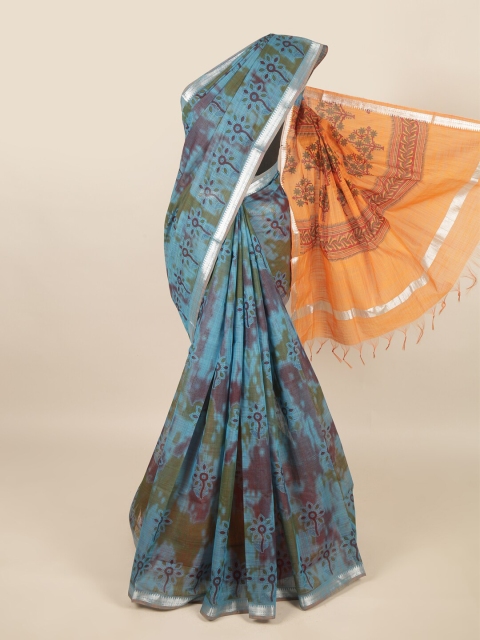 

Pothys Teal & Maroon Ethnic Motifs Silk Cotton Saree