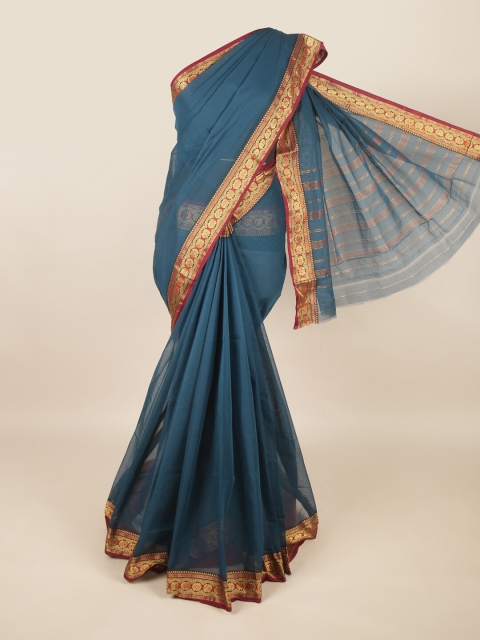 

Pothys Teal & Maroon Solid Pure Cotton Saree
