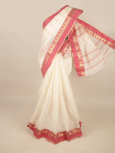 

Pothys Off White & Red Ethnic Motifs Zari Pure Cotton Saree