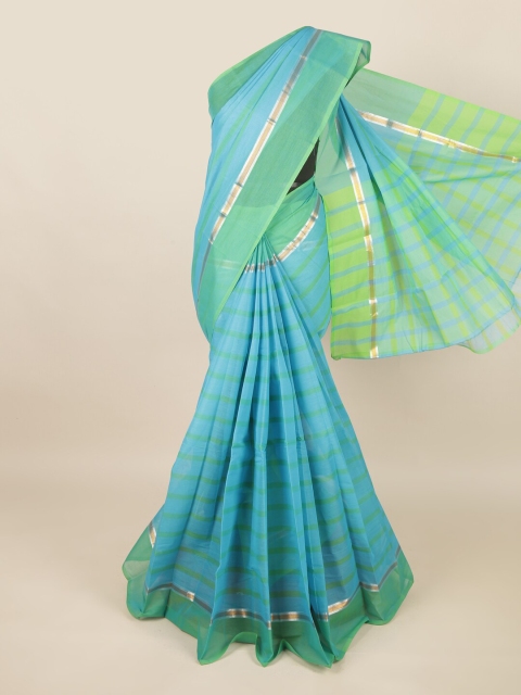 

Pothys Blue & Green Striped Zari Pure Cotton Saree