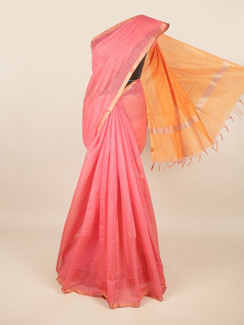 

Pothys Pink & Orange Colourblocked Silk Cotton Saree