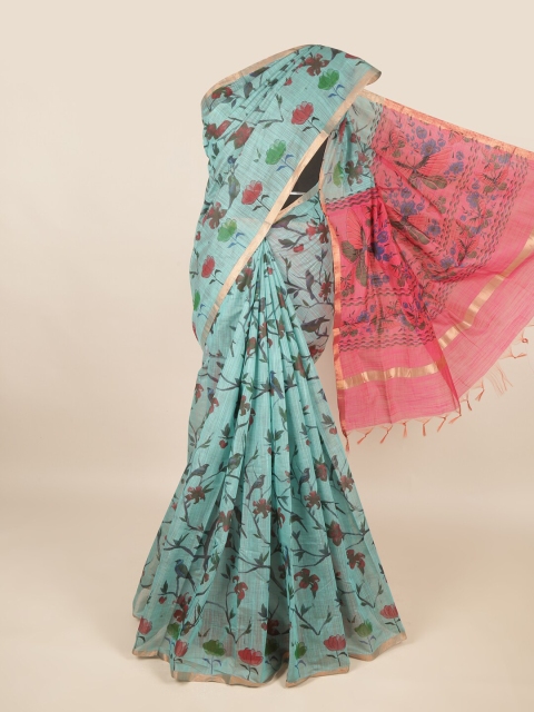 

Pothys Blue & Pink Floral Silk Cotton Saree
