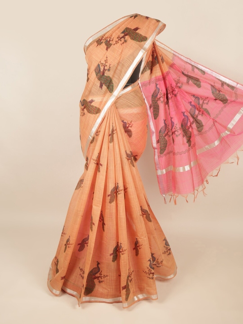 

Pothys Peach-Coloured & Pink Ethnic Motifs Silk Cotton Saree