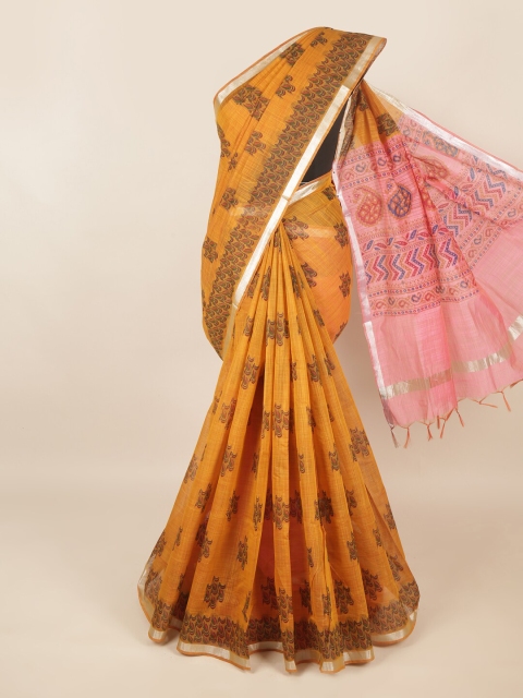 

Pothys Mustard & Grey Ethnic Motifs Silk Cotton Saree