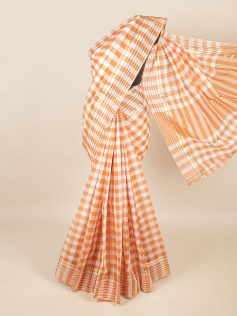 

Pothys White & Orange Checked Zari Pure Cotton Saree