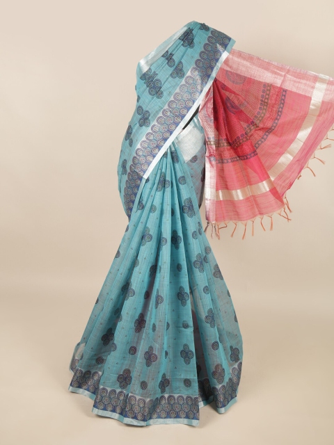 

Pothys Teal Blue & Pink Silk Cotton Saree