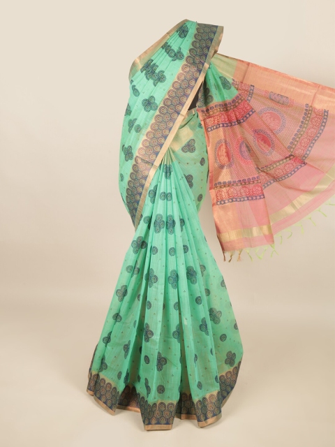 

Pothys Green & Blue Ethnic Motifs Silk Cotton Saree