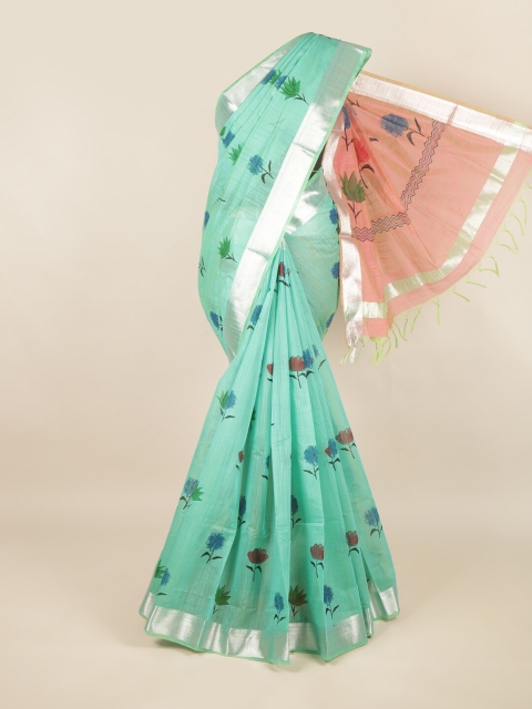 

Pothys Green & Peach-Coloured Floral Silk Cotton Saree