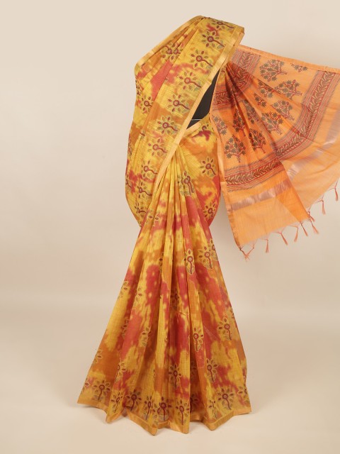 

Pothys Yellow & Maroon Ethnic Motifs Silk Cotton Saree